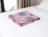50" X 70" Blue And Pink Floral Cotton Quilted Kantha Throw Blanket with Embroidery