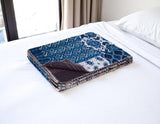 50" X 70" Black And Blue Ikat Cotton Quilted Kantha Throw Blanket with Embroidery