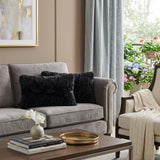 Set of Two 12" X 20" Black Sheepskin Lumbar Throw Pillows