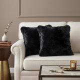 Set of Two 18" Black Sheepskin Throw Pillows
