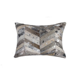 12" X 20" Gray and Silver Chevron Cowhide Lumbar Throw Pillow with Glitter