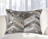 12" X 20" Gray and Silver Chevron Cowhide Lumbar Throw Pillow with Glitter