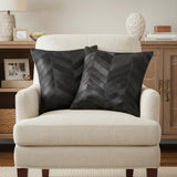 Set of Two 18" Black Chevron Cowhide Throw Pillows