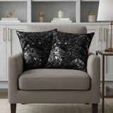 Set of Two 18" Black and Silver Chevron Cowhide Throw Pillows with Glitter