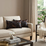 Set of Two 12" X 20" Chocolate Chevron Cowhide Lumbar Throw Pillows