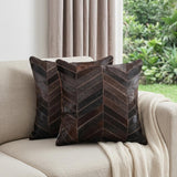 Set of Two 18" Chocolate Chevron Cowhide Throw Pillows