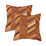 Set of Two 18" Tan Chevron Cowhide Throw Pillows
