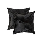 Set of Two 18" Black Cowhide Throw Pillows