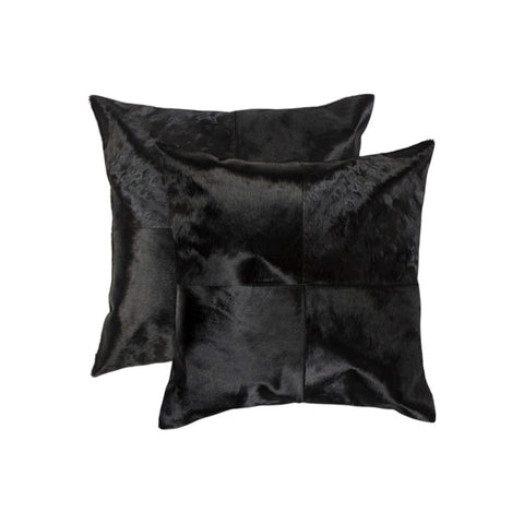 Set of Two 18" Black Cowhide Throw Pillows