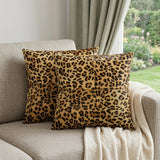 Set of Two 18" Brown and Black Leopard Cowhide Throw Pillows