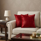 Set of Two 18" Red Cowhide Throw Pillows