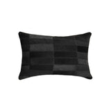 12" X 20" Black Patchwork Cowhide Lumbar Throw Pillow