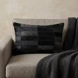 12" X 20" Black Patchwork Cowhide Lumbar Throw Pillow
