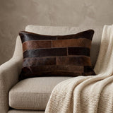 12" X 20" Chocolate Patchwork Cowhide Lumbar Throw Pillow