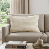 12" X 20" Off White Patchwork Cowhide Lumbar Throw Pillow
