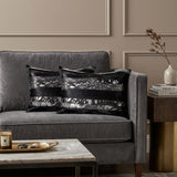 Set of Two 12" X 20" Black and Silver Striped Cowhide Lumbar Throw Pillows with Glitter
