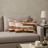 Set of Two 12" X 20" Brown and White Patchwork Cowhide Lumbar Throw Pillows