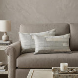 Set of Two 12" X 20" Gray Patchwork Cowhide Lumbar Throw Pillows