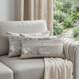 Set of Two 12" X 20" Gray and Silver Striped Cowhide Lumbar Throw Pillows with Glitter