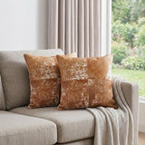 Set of Two 18" Brown and White Cowhide Cowhide Throw Pillows