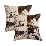 Set of Two 18" Chocolate and White Cowhide Cowhide Throw Pillows