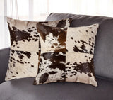 Set of Two 18" Chocolate and White Cowhide Cowhide Throw Pillows