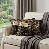 Set of Two 12" X 20" Chocolate and Gold Abstract Cowhide Lumbar Throw Pillows with Glitter