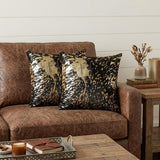 Set of Two 18" Brown And Gold Cowhide Cowhide Throw Pillows