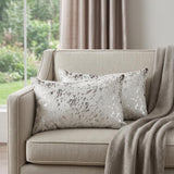 Set of Two 12" X 20" Gray and Silver Abstract Cowhide Lumbar Throw Pillows with Glitter