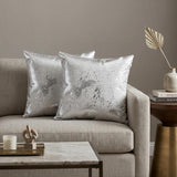 Set of Two 18" Gray and Silver Abstract Cowhide Throw Pillows with Glitter