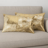 Set of Two 12" X 20" Natural And Gold Lumbar Cowhide Throw Pillows