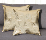 Set of Two 18" Natural and Gold Abstract Cowhide Throw Pillows with Glitter