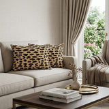 Set of Two 12" X 20" Brown and Black Leopard Cowhide Lumbar Throw Pillows