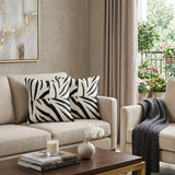 Set of Two 18" White and Black Zebra Cowhide Throw Pillows