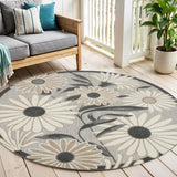 5' Beige And Gray Round Floral Indoor Outdoor Area Rug