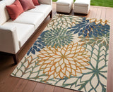4' X 6' Blue And Green Floral Indoor Outdoor Area Rug