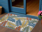 3' X 5' Ivory Yellow Orange Green And Blue Palm Leaf Indoor Outdoor Area Rug