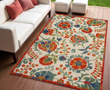4' X 6' Red Gold Green And Teal Blue Floral Indoor Outdoor Area Rug