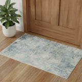 3' X 5' Blue and Ivory Abstract Power Loom Washable Area Rug