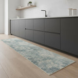 8' Blue And Ivory Abstract Washable Runner Rug