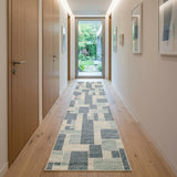 10' Blue And Ivory Geometric Washable Runner Rug