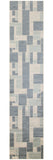 8' Blue And Ivory Geometric Washable Runner Rug