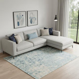 7' X 9' Blue And Ivory Abstract Washable Area Rug