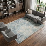 8' X 10' Blue and Ivory Abstract Power Loom Washable Area Rug