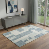 4' X 6' Blue And Ivory Geometric Washable Area Rug
