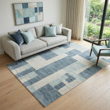 5' X 7' Blue and Ivory Geometric Power Loom Washable Area Rug