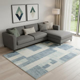 7' X 9' Blue and Ivory Geometric Power Loom Washable Area Rug