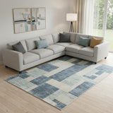 9' X 12' Blue And Ivory Geometric Washable Area Rug