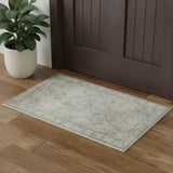 3' X 5' Light Blue Ivory And Yellow Floral Medallion Washable Area Rug