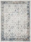 5' X 7' Blue and Ivory Floral Medallion Power Loom Distressed Washable Area Rug